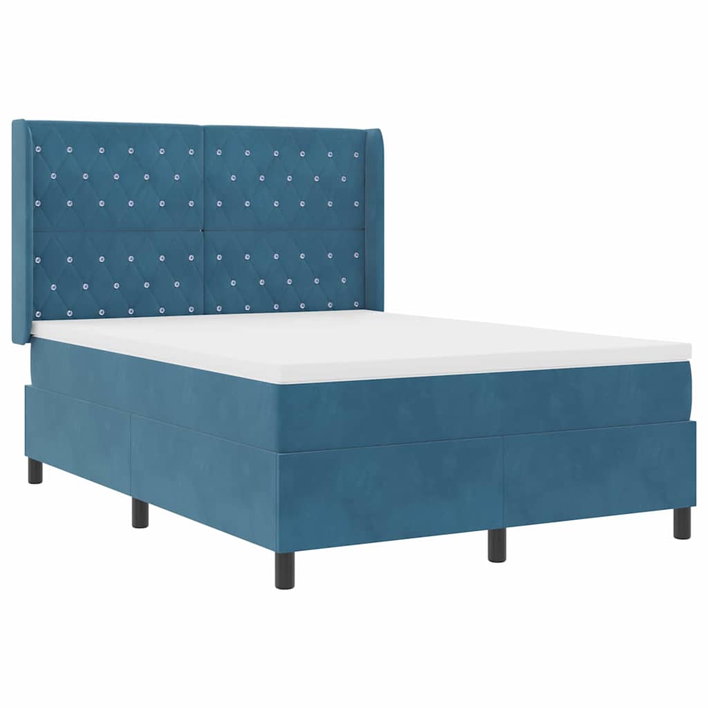 Box spring seng med hovedgærde Blå 140 x 200 cm Fløjl