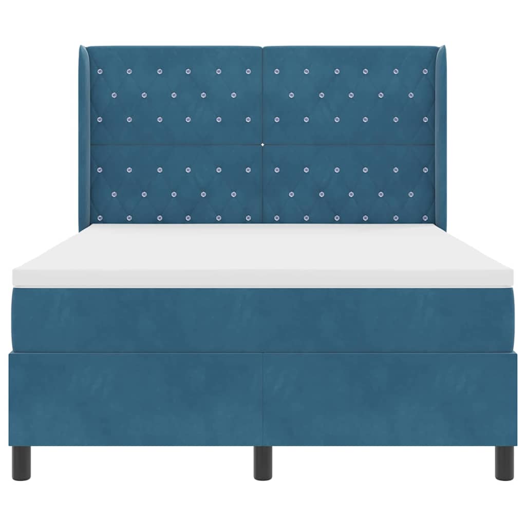 Box spring seng med hovedgærde Blå 140 x 200 cm Fløjl