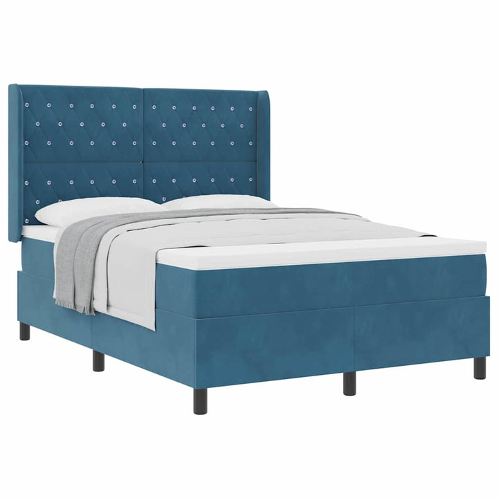 Box spring seng med hovedgærde Blå 140 x 200 cm Fløjl