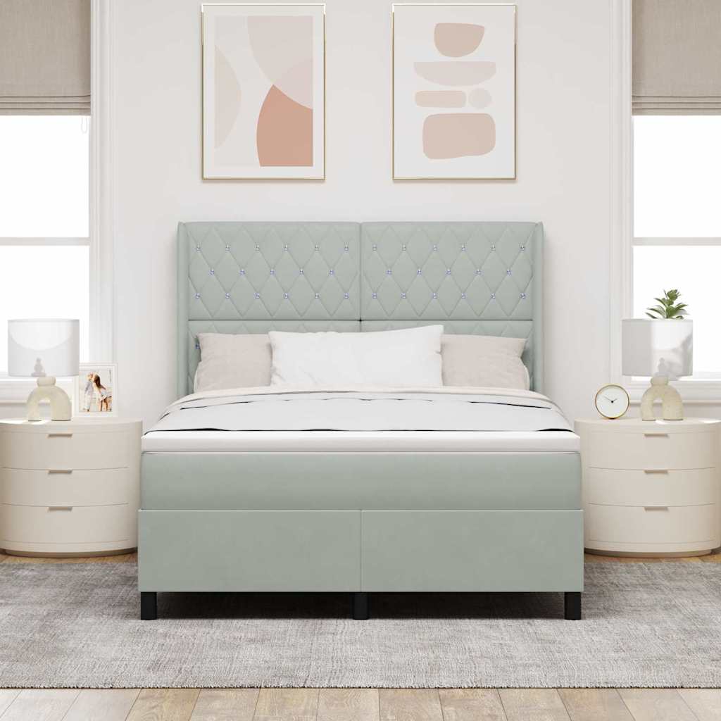 Box spring seng med hovedgærde Lysegrå 160 x 200 cm Fløjl