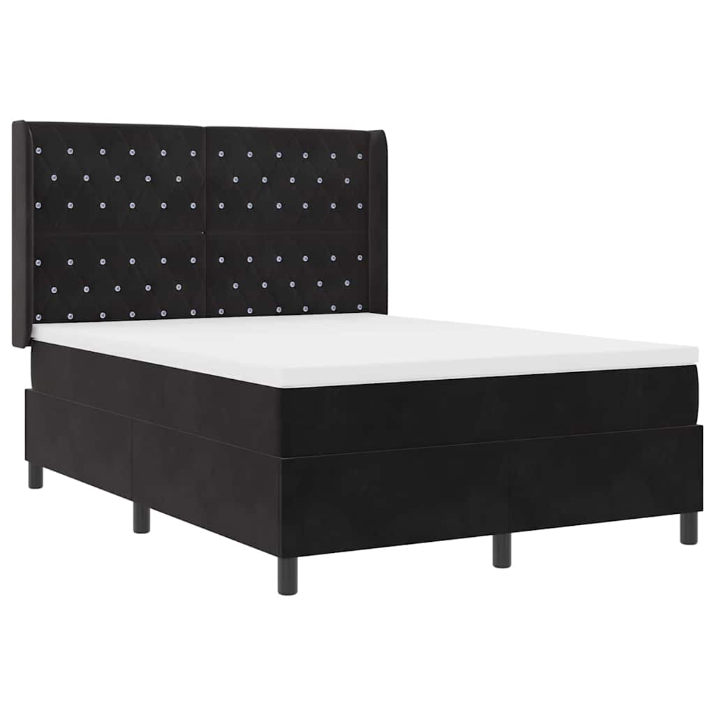 Box spring seng med hovedgærde Sort 160 x 200 cm Fløjl