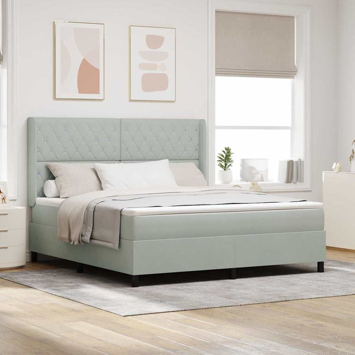 Box spring seng med hovedgærde Lysegrå 180 x 200 cm Fløjl