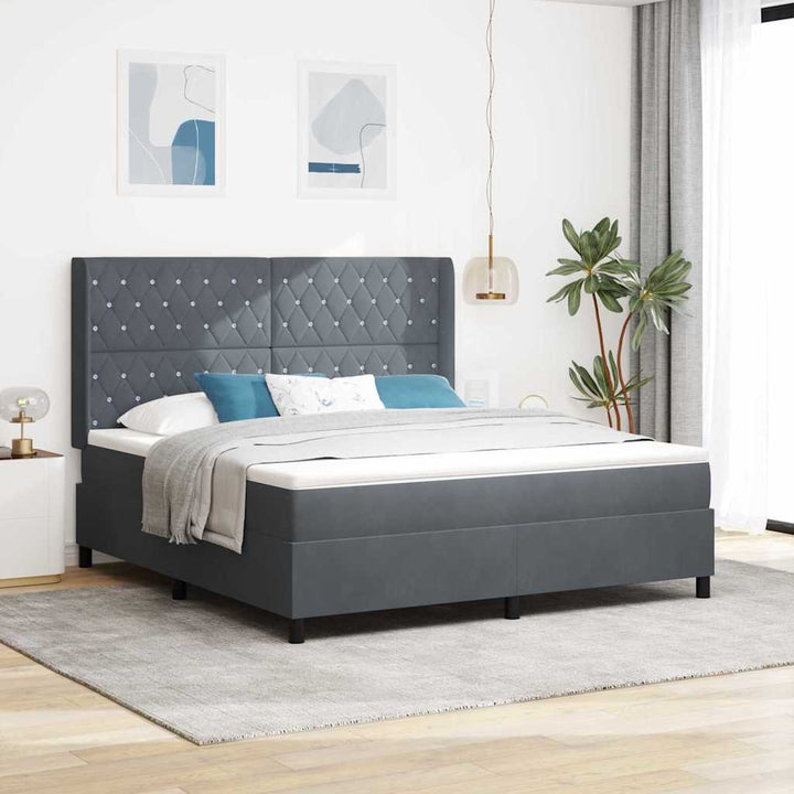 Box spring seng med hovedgærde Mørkegrå 180 x 200 cm Fløjl