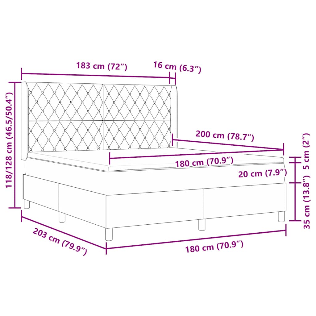 Box spring seng med hovedgærde Mørkegrå 180 x 200 cm Fløjl