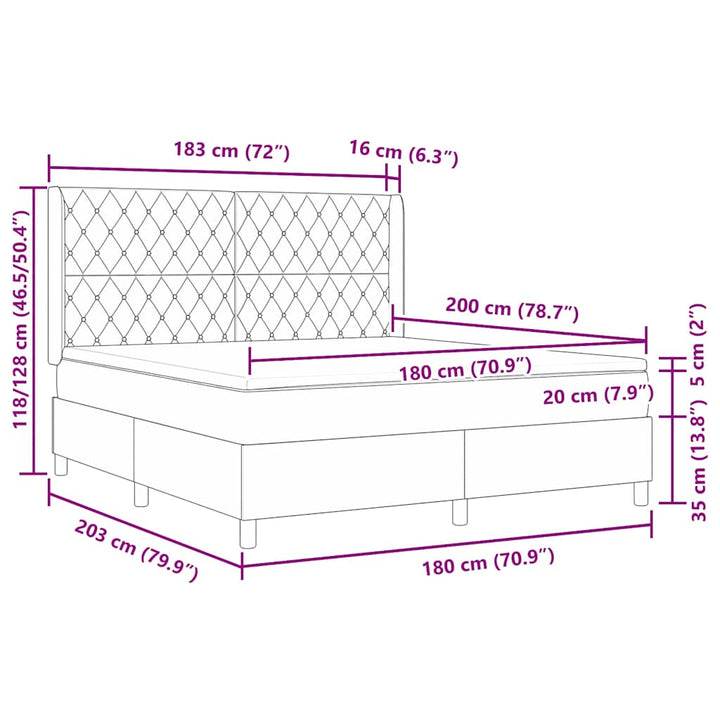 Box spring seng med hovedgærde Mørkegrå 180 x 200 cm Fløjl