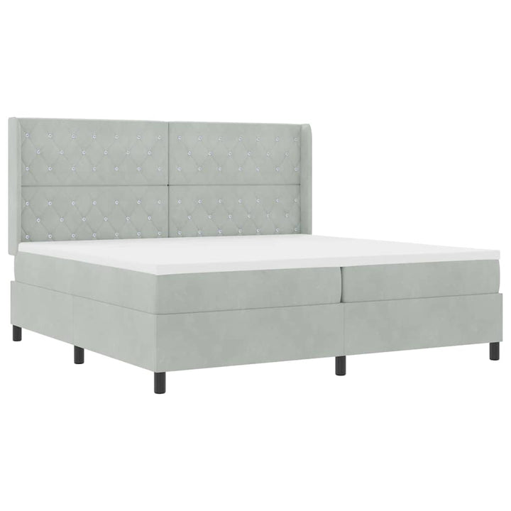 Box spring seng med hovedgærde Lysegrå 200 x 200 cm Fløjl
