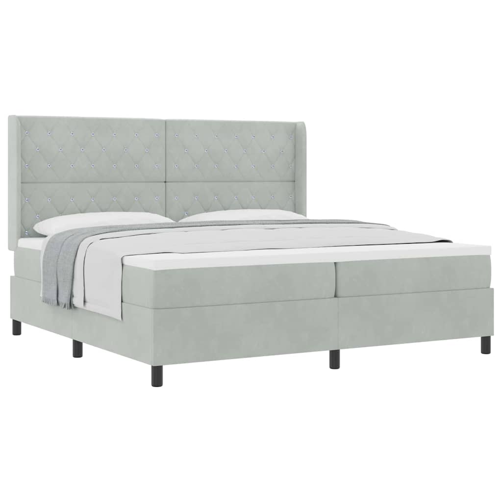 Box spring seng med hovedgærde Lysegrå 200 x 200 cm Fløjl