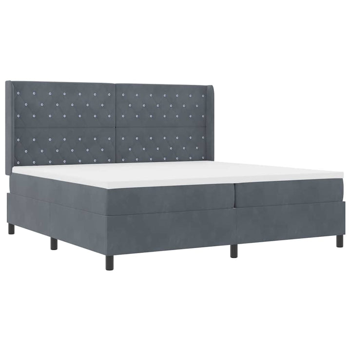 Box spring seng med hovedgærde Mørkegrå 200 x 200 cm Fløjl