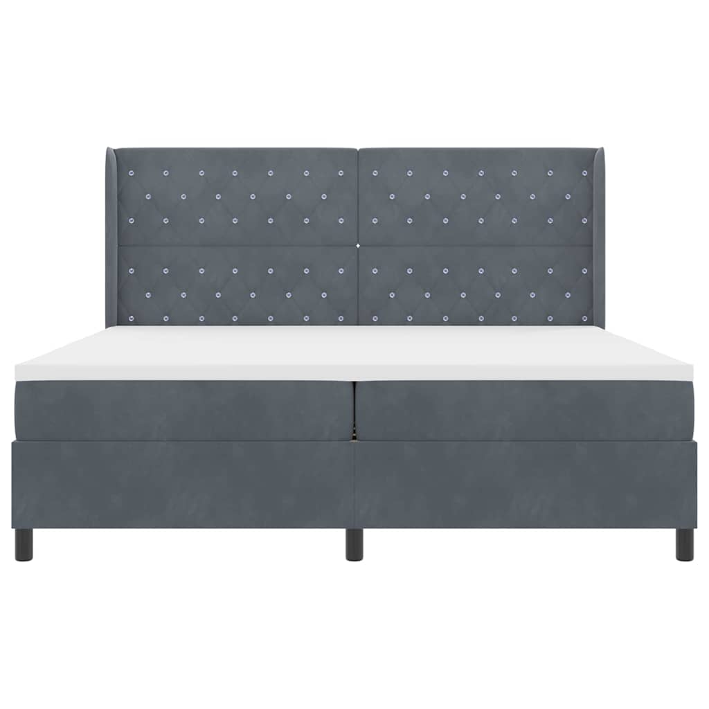 Box spring seng med hovedgærde Mørkegrå 200 x 200 cm Fløjl