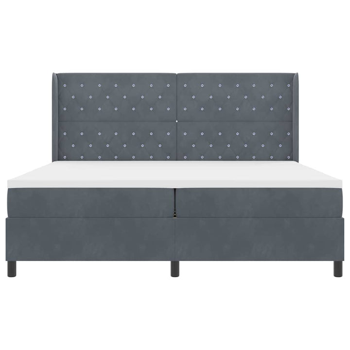 Box spring seng med hovedgærde Mørkegrå 200 x 200 cm Fløjl