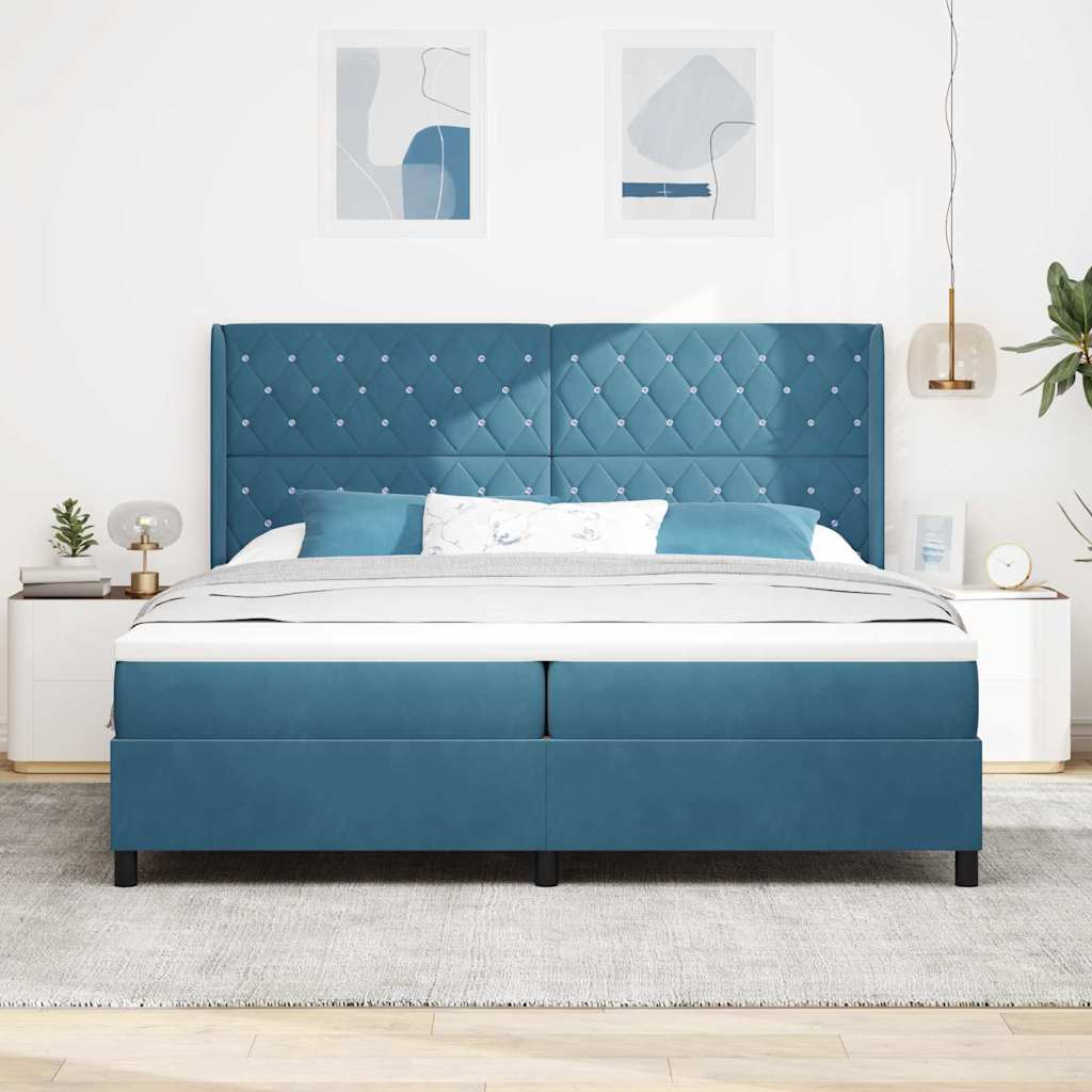 Box spring seng med hovedgærde Blå 200 x 200 cm Fløjl