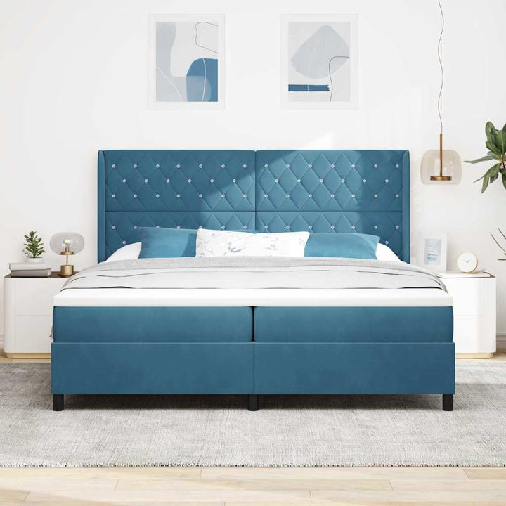 Box spring seng med hovedgærde Blå 200 x 200 cm Fløjl