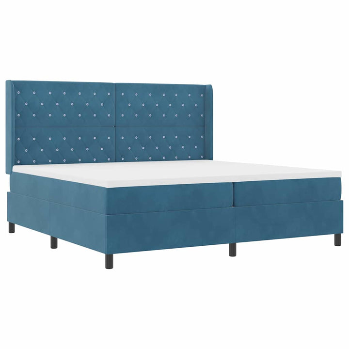 Box spring seng med hovedgærde Blå 200 x 200 cm Fløjl