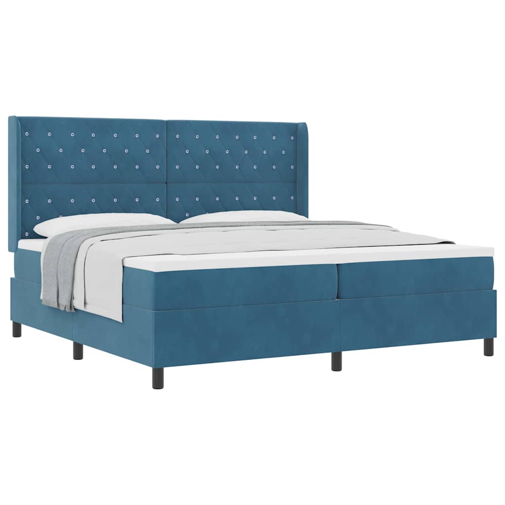 Box spring seng med hovedgærde Blå 200 x 200 cm Fløjl