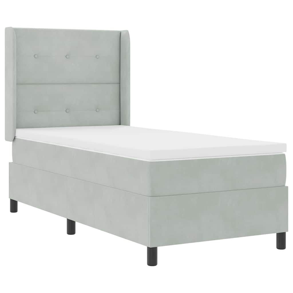 Box spring seng med hovedgærde Lysegrå 80 x 200 cm Fløjl