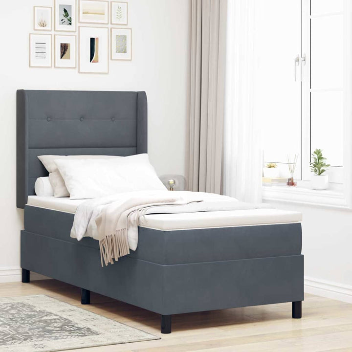 Box spring seng med hovedgærde Mørkegrå 100 x 200 cm Fløjl
