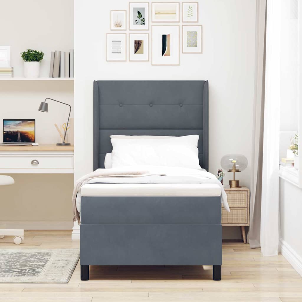 Box spring seng med hovedgærde Mørkegrå 100 x 200 cm Fløjl
