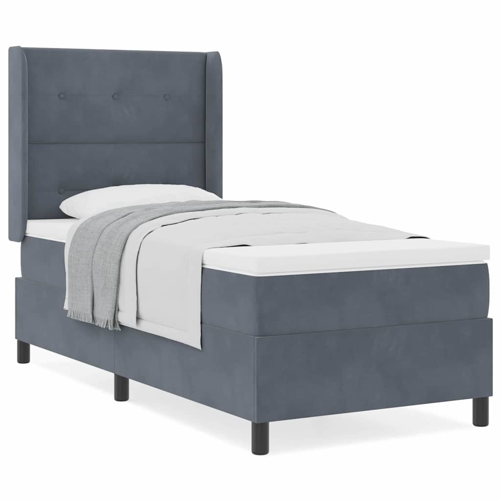Box spring seng med hovedgærde Mørkegrå 100 x 200 cm Fløjl