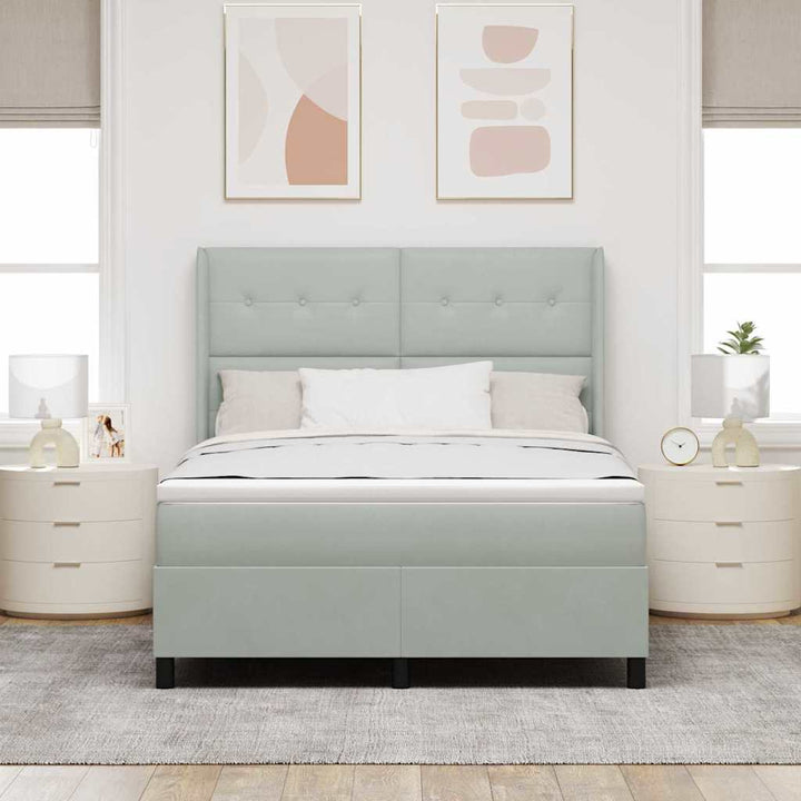 Box spring seng med hovedgærde Lysegrå 160 x 200 cm Fløjl