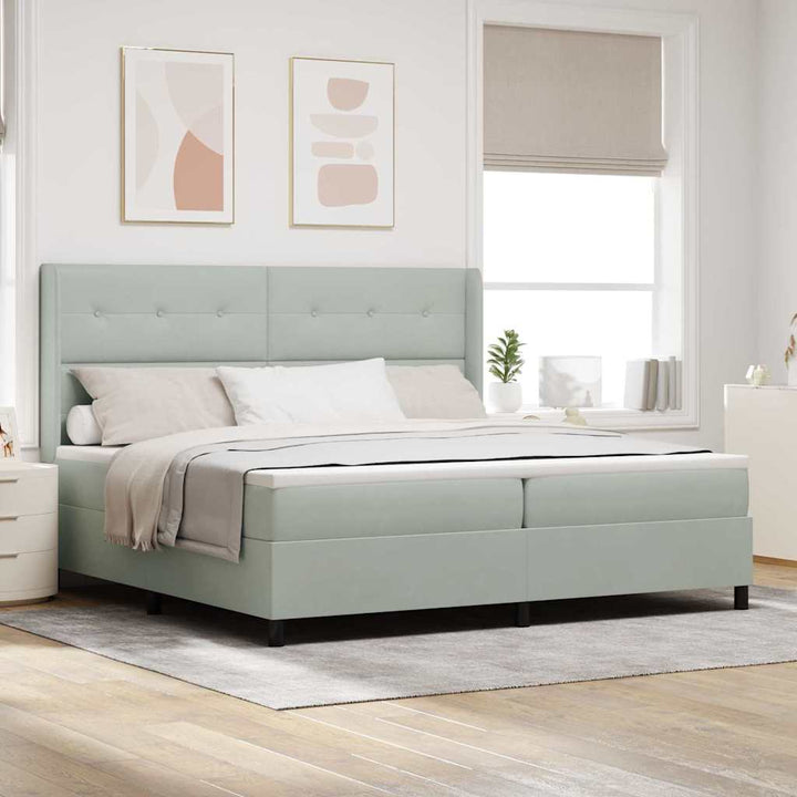Box spring seng med hovedgærde Lysegrå 200 x 200 cm Fløjl