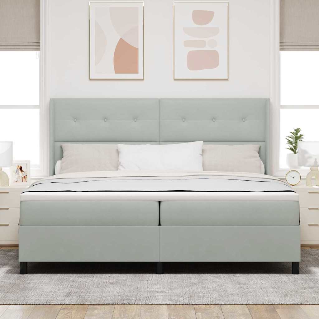 Box spring seng med hovedgærde Lysegrå 200 x 200 cm Fløjl