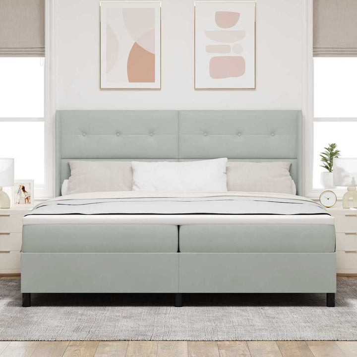 Box spring seng med hovedgærde Lysegrå 200 x 200 cm Fløjl