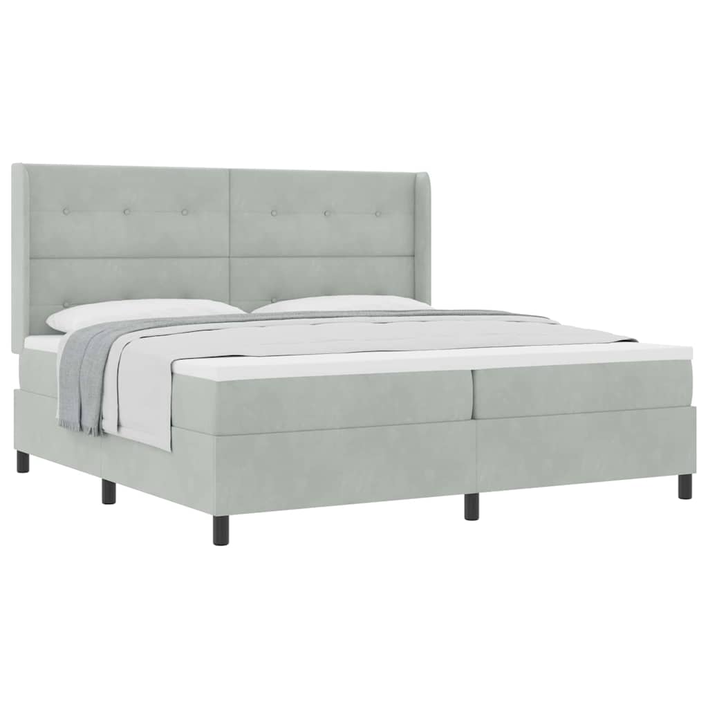 Box spring seng med hovedgærde Lysegrå 200 x 200 cm Fløjl