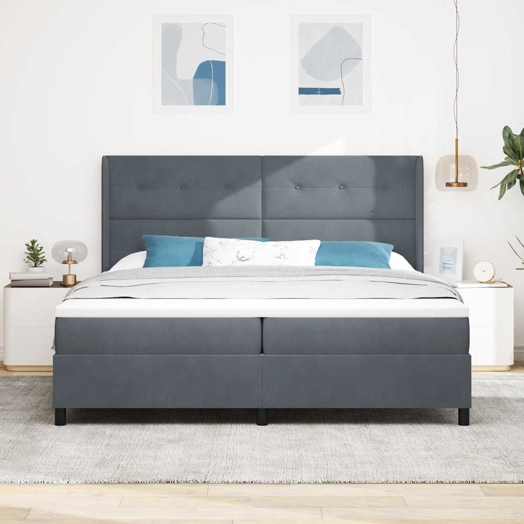 Box spring seng med hovedgærde Mørkegrå 200 x 200 cm Fløjl
