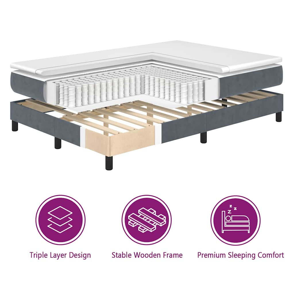 Box spring seng med hovedgærde Mørkegrå 200 x 200 cm Fløjl