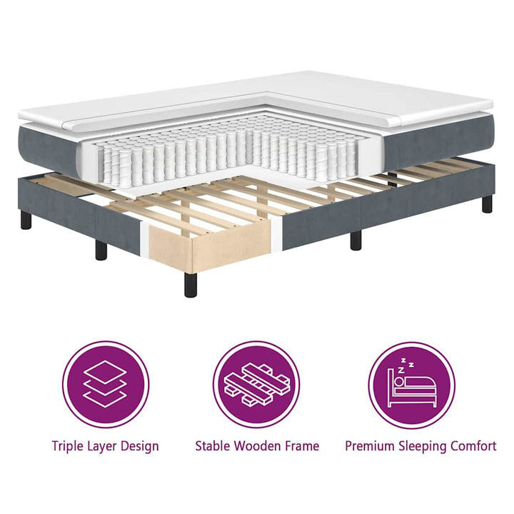 Box spring seng med hovedgærde Mørkegrå 200 x 200 cm Fløjl