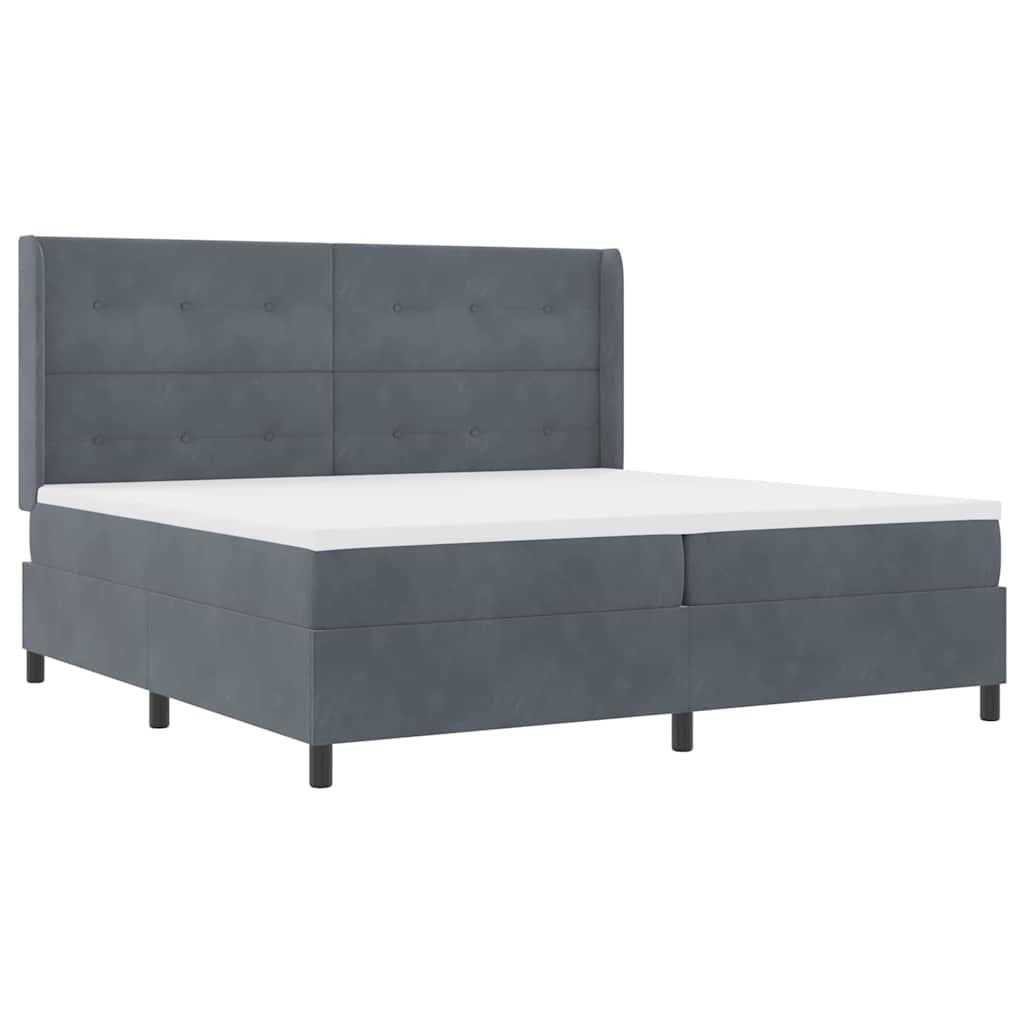 Box spring seng med hovedgærde Mørkegrå 200 x 200 cm Fløjl