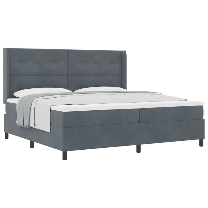 Box spring seng med hovedgærde Mørkegrå 200 x 200 cm Fløjl