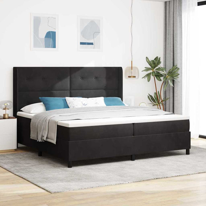 Box spring seng med hovedgærde Sort 200 x 200 cm Fløjl