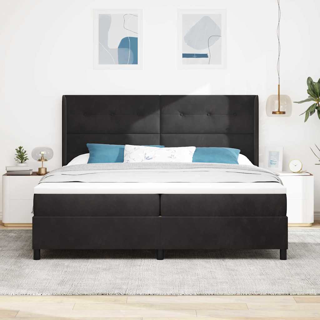 Box spring seng med hovedgærde Sort 200 x 200 cm Fløjl