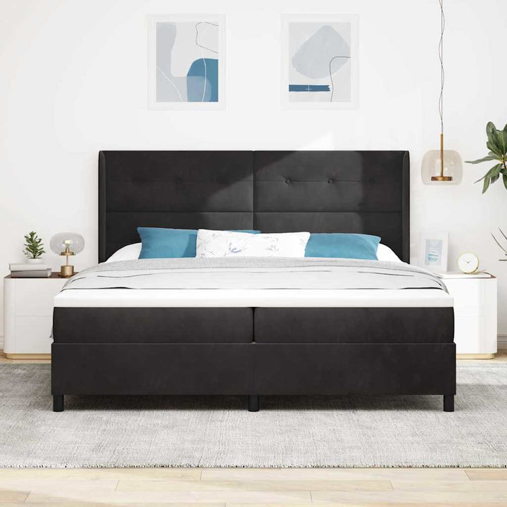 Box spring seng med hovedgærde Sort 200 x 200 cm Fløjl