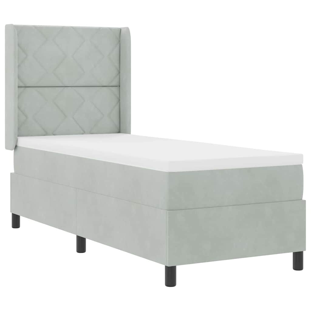 Box spring seng med hovedgærde Lysegrå 80 x 200 cm Fløjl