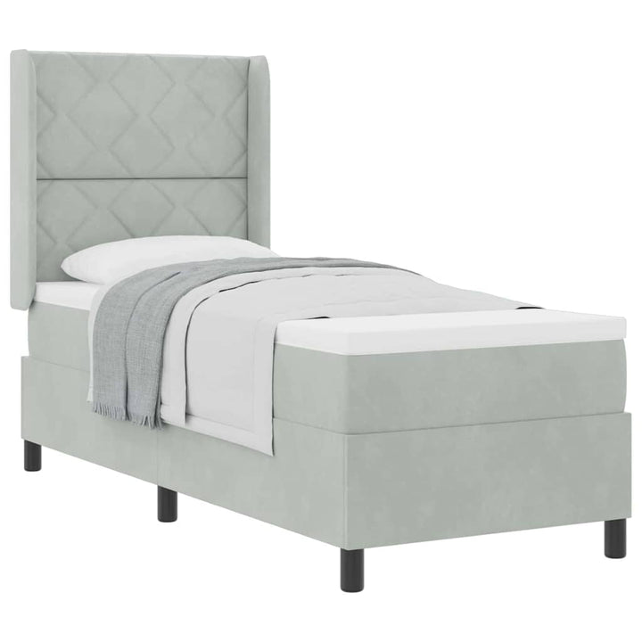 Box spring seng med hovedgærde Lysegrå 80 x 200 cm Fløjl