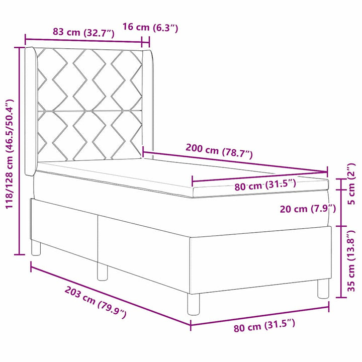 Box spring seng med hovedgærde Lysegrå 80 x 200 cm Fløjl