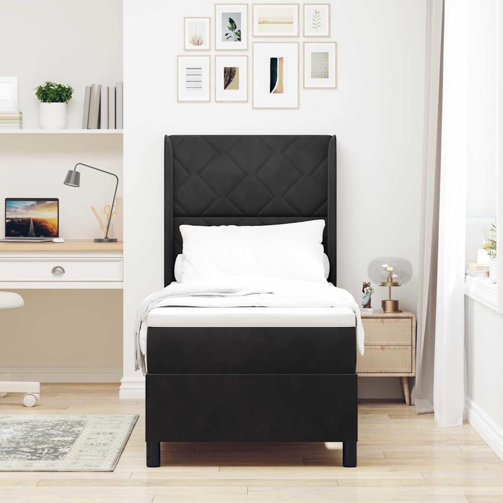 Box spring seng med hovedgærde Sort 80 x 200 cm Fløjl