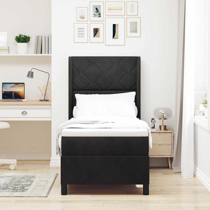 Box spring seng med hovedgærde Sort 80 x 200 cm Fløjl