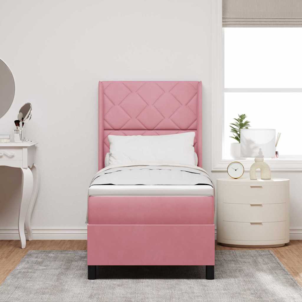 Box spring seng med hovedgærde Lyserød 80 x 200 cm Fløjl