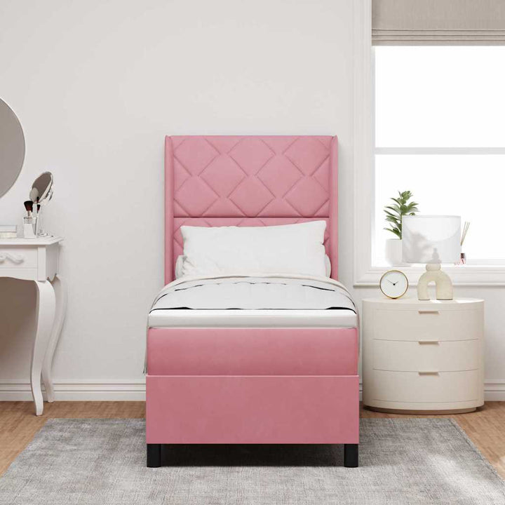 Box spring seng med hovedgærde Lyserød 80 x 200 cm Fløjl