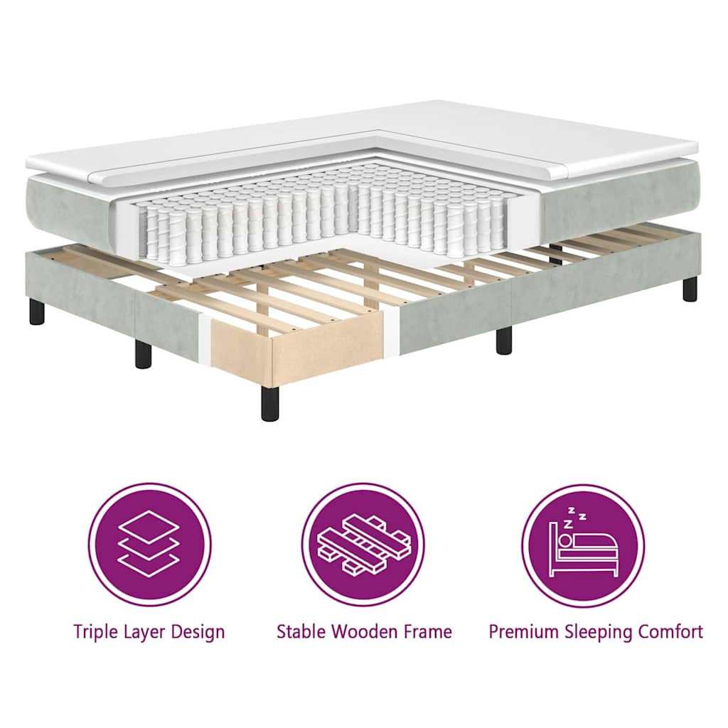 Box spring seng med hovedgærde Lysegrå 90 x 190 cm Fløjl