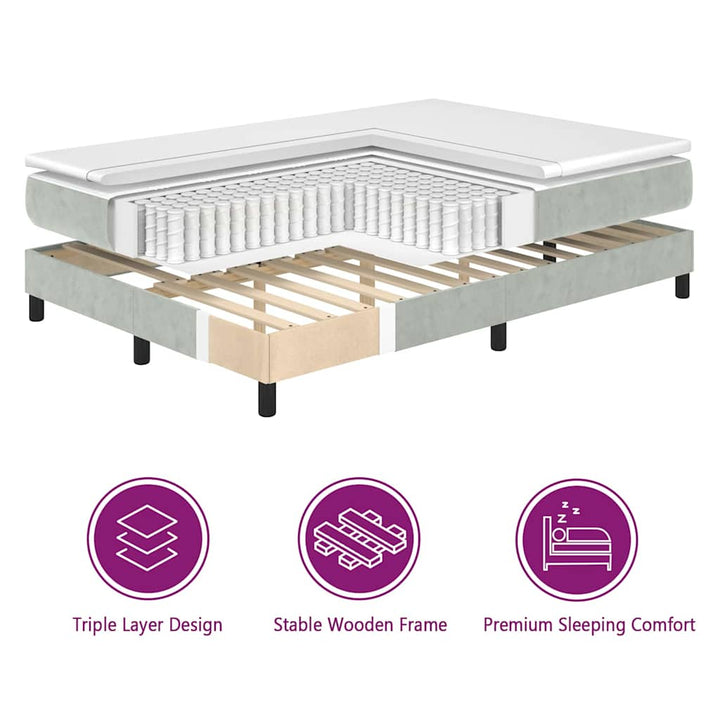 Box spring seng med hovedgærde Lysegrå 90 x 190 cm Fløjl