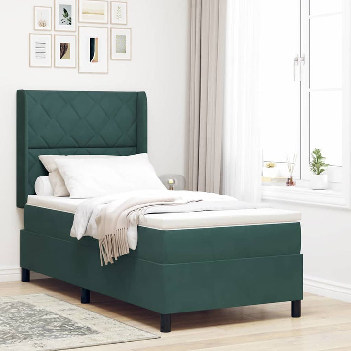 Box spring seng med hovedgærde Mørkegrøn 90 x 190 cm Fløjl