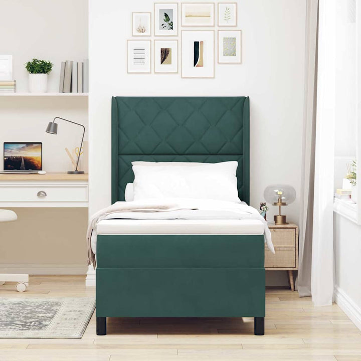 Box spring seng med hovedgærde Mørkegrøn 90 x 190 cm Fløjl