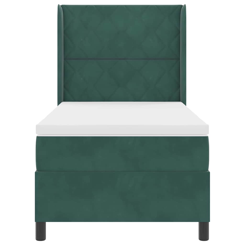 Box spring seng med hovedgærde Mørkegrøn 90 x 190 cm Fløjl