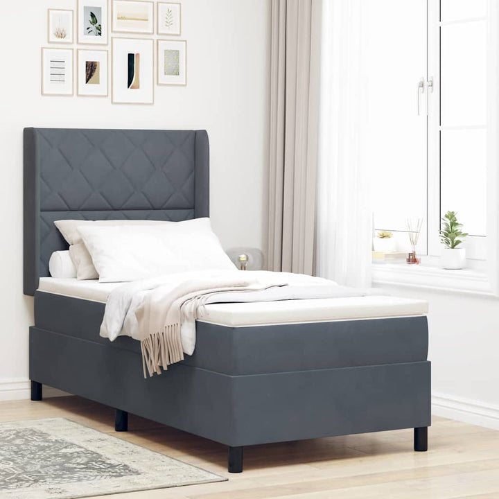 Box spring seng med hovedgærde Mørkegrå 100 x 200 cm Fløjl
