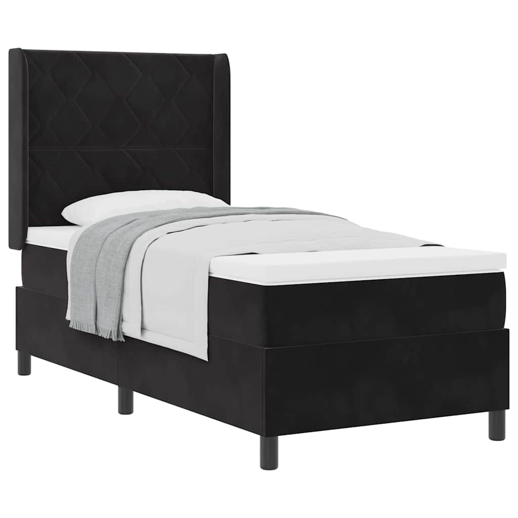 Box spring seng med hovedgærde Sort 100 x 200 cm Fløjl