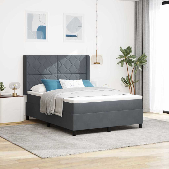 Box spring seng med hovedgærde Mørkegrå 140 x 190 cm Fløjl